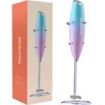 Peach Street Milk Frother with Stand in Teal and Pink