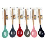 Assorted Color Silicone Slotted Spoon with Wooden Handle
