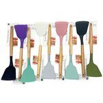 Assorted Colors Silicone Solid Turner Spatula with Wooden Handle