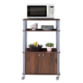 Modern 3-Shelf Kitchen Baker√≠s Rack Cart on Wheels in Brown Wood Finish